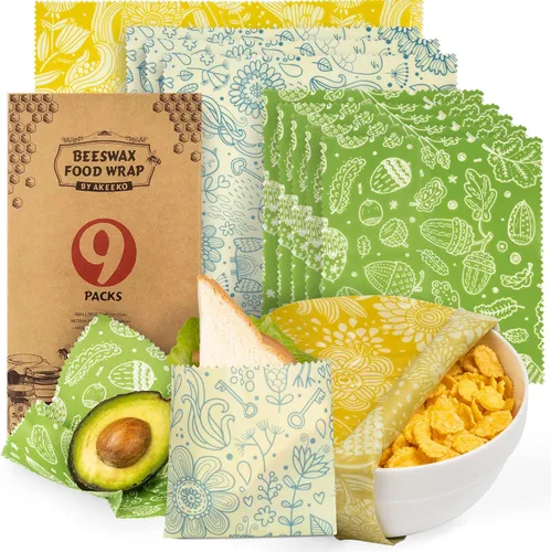 Miniatura 12 de Akeeko Envolturas reutilizables de cera de abejas – Surtido de 9 paquetes, reutilizables, sin plástico, almacenamiento de alimentos 4 pequeños, 3