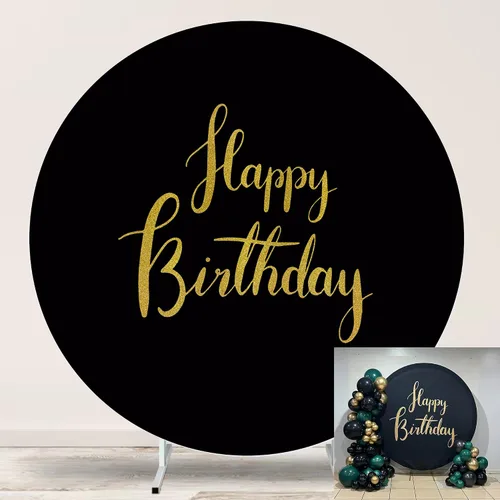 Miniatura 12 de Cartel de feliz cumpleaños dorado de 6.5 pies, cubierta de fondo circular blanco con 4 clips, telón de fondo redondo para fotografía, cartel dorado