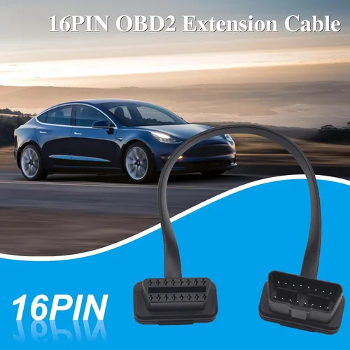 Miniatura 4 de Duttek Cable de extensión OBD2 plano delgado de 1 pie/11.8 in, 16 pines macho a hembra OBD II extensor de puerto para escáner de diagnóstico, lector