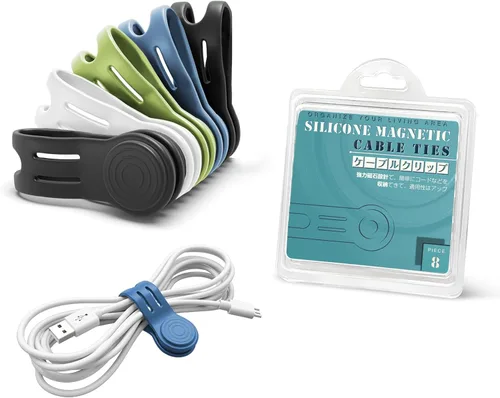 Miniatura 7 de Kanemc Paquete de 8 lazos giratorios magnéticos, atadura de cable magnética de silicona reutilizable para USB, auriculares, cargador, cables