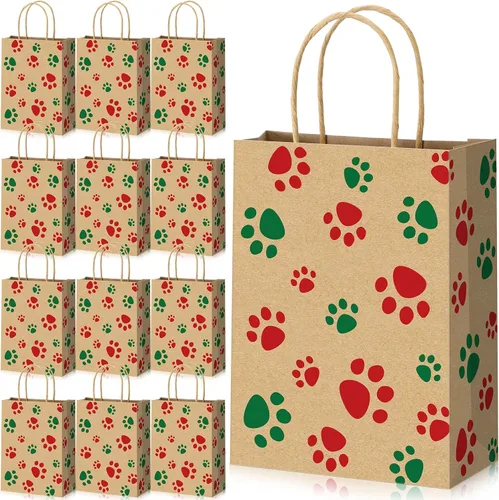 Miniatura 10 de Blulu 20 piezas bolsas de regalo con forma de pata de cachorro con asas de papel trenzado, bolsas de papel para regalo de golosinas para mascotas