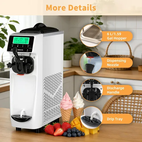 Miniatura 7 de Máquina de helados - Máquina de helado de un solo sabor de 3.5 gales/H, máquina de helado suave de 5 pulgadas con máquina de servicio suave