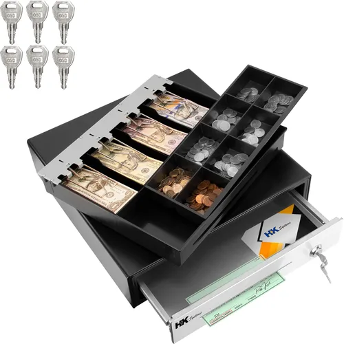 Miniatura 2 de HK SYSTEMS 16" "acero inoxidable" frontal resistente negro POS Cajón de efectivo con 4Bill/8Coin "acero inoxidable" para Canadá