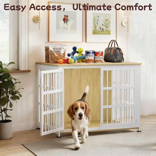 Miniatura 6 de Jaula para perros de 41 pulgadas, jaulas para perros de razas grandes, para interiores de madera, mesa auxiliar, jaula combinada de interior Roble