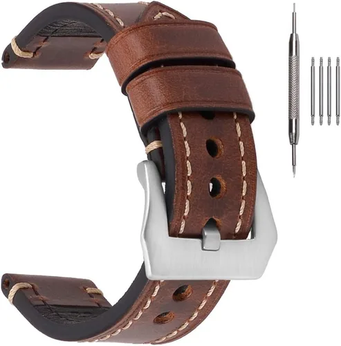 Miniatura 12 de EACHE Bandas de cuero para reloj de hombre, cuero vintage de caballo loco & cuero curtido vegetal & cuero encerado con aceite grueso, bandas