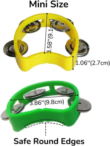 Miniatura 2 de Pandereta mini campana de mano de percusión instrumento musical pandereta pequeña (1 verde y 1 amarillo)