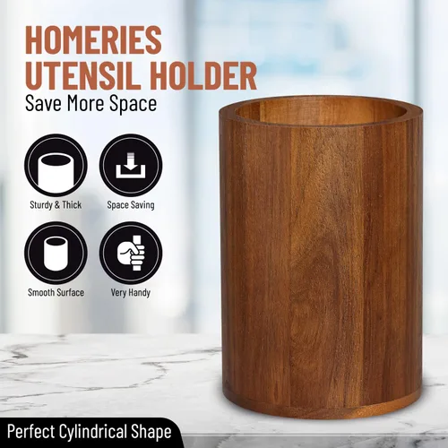 Miniatura 2 de Homeries Soporte para utensilios de madera de acacia para decoración de encimera de cocina, organizador de utensilios de cocina, organizador