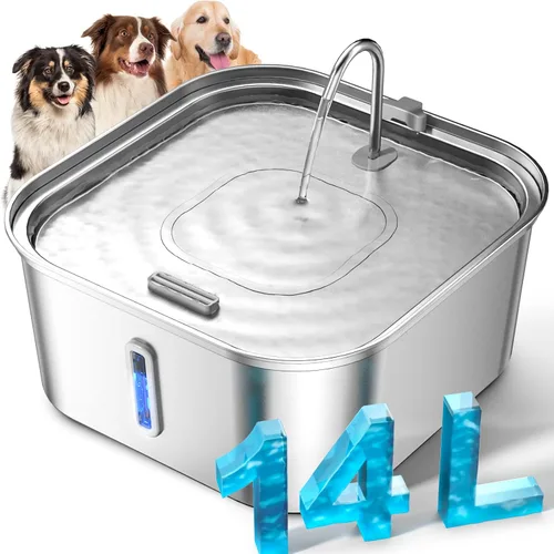 Miniatura 10 de Fuente de agua grande para perros de 14 litros/3.7 galones, fuente de acero inoxidable para perros grandes y múltiples mascotas, con ventana y área