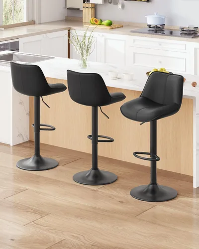 Miniatura 19 de Taburetes de bar, juego de 2, taburetes giratorios ajustables de cuero sintético de 66-86 cm con reposapiés, sillas de isla de altura de mostrador