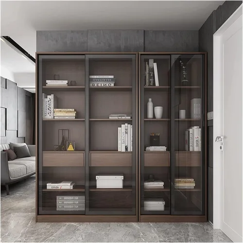 Miniatura 7 de moisture Estantería de piso a techo con puerta corrediza de vidrio, gabinete de almacenamiento adecuado para sala de estar, dormitorio, estudio