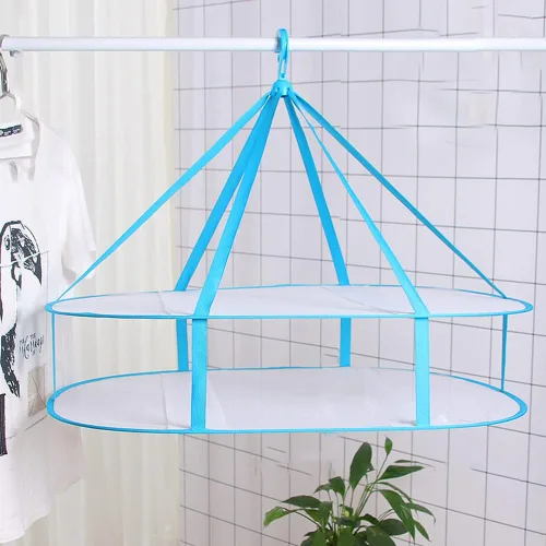 Miniatura 6 de Escurridor de ropa de malla plegada de 2 niveles, estante de secado de ropa apilable para suéteres, secadora de malla plegable para colgar, estante
