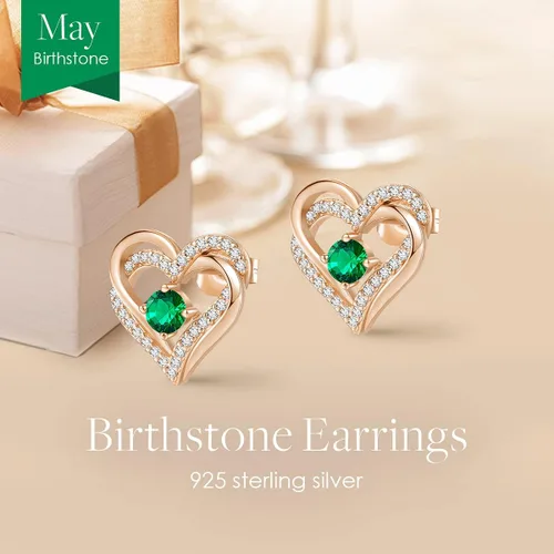 Miniatura 4 de Aretes CDE Forever Love Heart de plata de ley 925, chapados en oro rosa, con piedra de nacimiento de diciembre, circonita cúbica de calidad 5 A