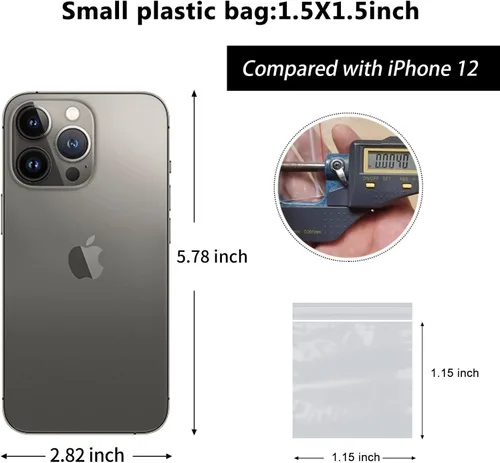 Miniatura 2 de Mini bolsas de plástico, 1000 unidades de 1.5 x 1.5 pulgadas, bolsas de almacenamiento reutilizables transparentes con cremallera para joyas