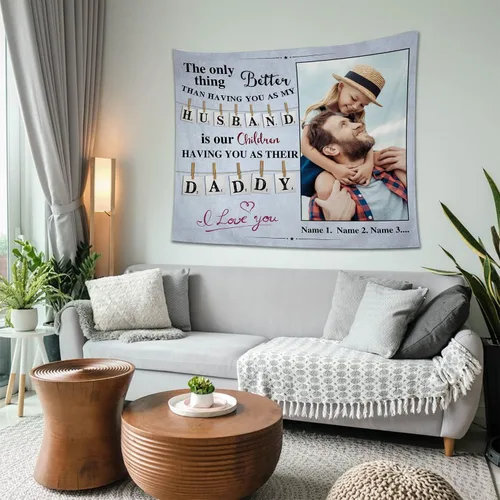 Miniatura 3 de Tiirreez Regalos para el día del padre, tapiz personalizado con texto fotográfico, regalos para papá de hija, hijo, esposa, tapiz personalizado