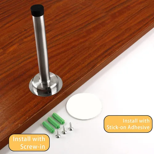 Miniatura 4 de 1 tope de puerta de 6 pulgadas, tapón de puerta largo autoadhesivo de acero inoxidable, amortiguador de sonido, tope de puerta de tornillo