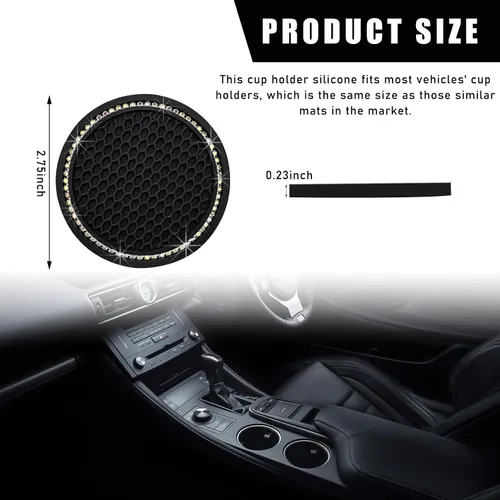 Miniatura 2 de Dickno 2 piezas de portavasos brillantes para automóvil, portavasos de inserción para taza de automóvil de 7 cm con diamantes de imitación, tapete
