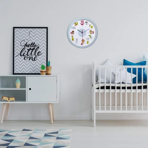 Miniatura 4 de TFA Dostmann Kids - Reloj de pared para niños, 60.3051.14, con motivos de animales, profesor de tiempo, sin tictac de cuarzo Azul claro