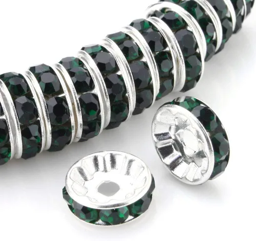 Miniatura 26 de RUBYCA - 100 unidades de espaciadores redondos y ondulados de cristal checo de alta calidad en tono plateado, Cristal, 10mm