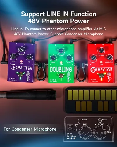 Miniatura 5 de Pedal de efectos vocales FLAMMA FV03 Procesador de voz Amplificador vocal Stompbox Efectos de cambio de voz que suenan como Robot Masculino Femenino