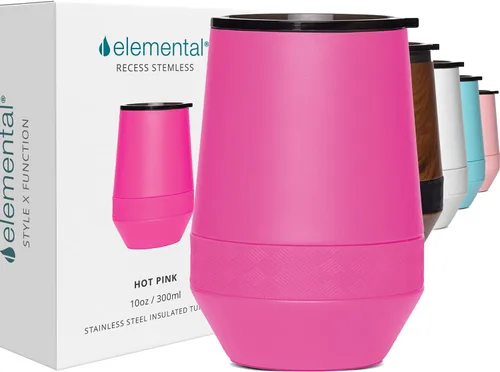 Miniatura 19 de Elemental Vaso de Vino Recess - Taza de Café de Acero Inoxidable con Triple Pared Aislante para Bebidas Calientes y Frías - Taza Portátil con Tapa