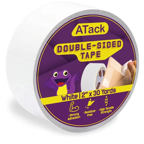 Miniatura 10 de ATack Cinta de doble cara blanca, 2 pulgadas x 10 yardas, cinta de tela de pared autoadhesiva de doble cara resistente para plantillas de madera