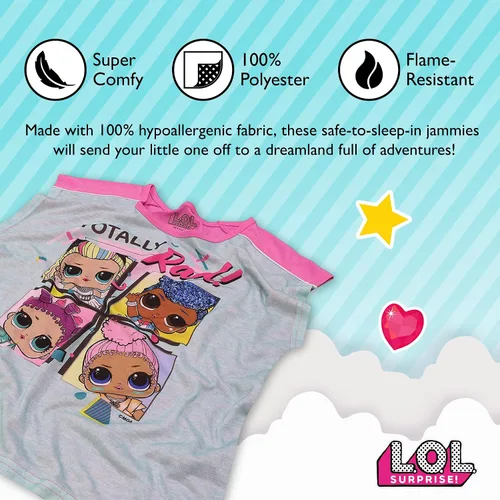 Miniatura 3 de L.O.L. Surprise! Conjunto de pijama de 3 piezas para niña, suave y lindo para niñas