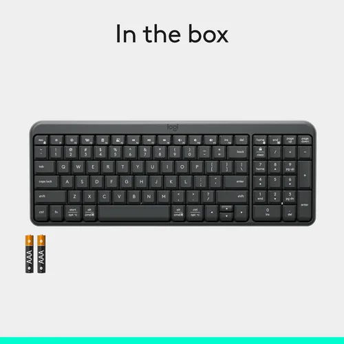 Miniatura 8 de Logitech Teclado Bluetooth K250 con teclado numérico, fácil conectividad, teclado inalámbrico compacto fabricado con plástico reciclado, resistente