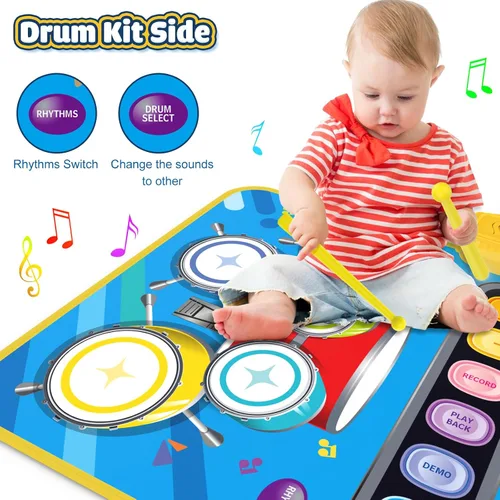 Miniatura 3 de Juguetes para bebés para niños de 1 año, niño niña, 2 en 1 alfombra musical de piano y tambor para niños pequeños de 1 a 3, alfombra de aprendizaje