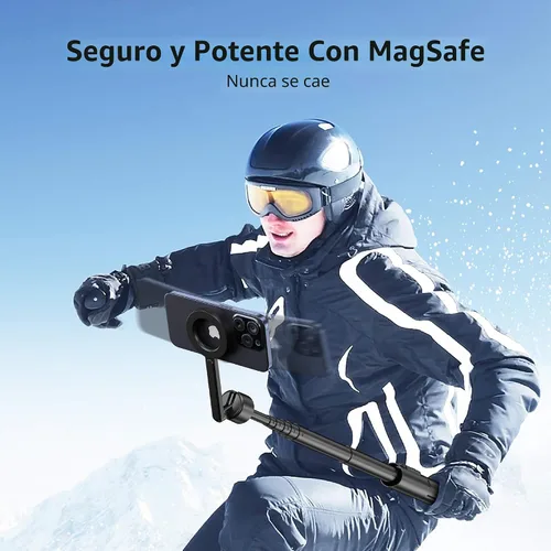 Miniatura 7 de SEAJIC Trípode magnético para teléfono con palo selfie de 64" para iPhone con control remoto y anillo de metal, trípode de viaje automático