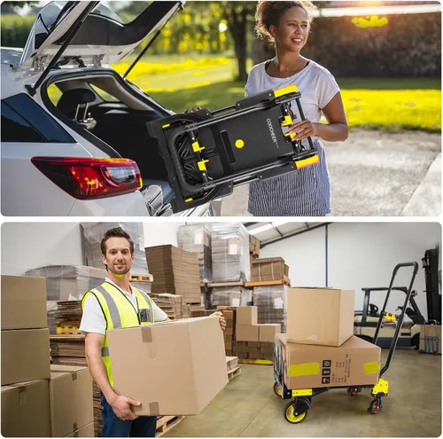 Miniatura 7 de Carretilla de Mano Plegable de 330 Libras para Carga Pesada, Combinación de Cuatro Ruedas y Dos Ruedas, Carrito Convertible con Mango Retráctil