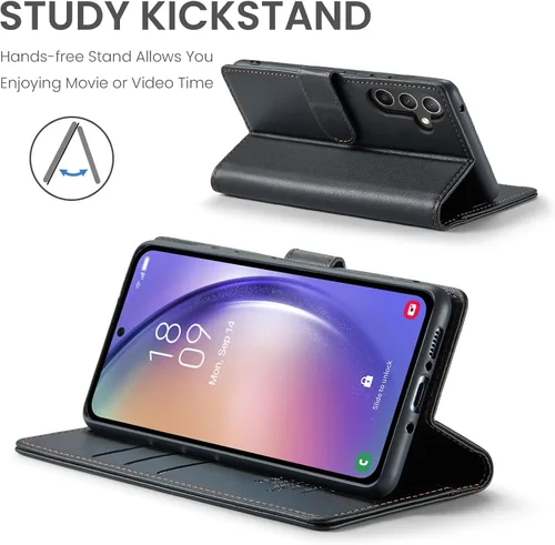 Miniatura 4 de FLIPALM Funda tipo cartera para Samsung Galaxy A54, con bloqueo RFID, soporte para tarjetas de crédito, de piel sintética, función atril, funda Negro
