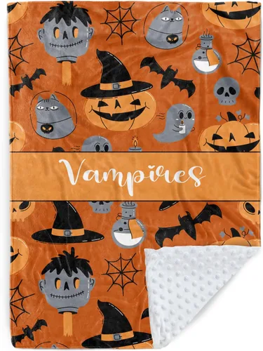 Miniatura 18 de Manta de bebé personalizada de Halloween, manta con nombre personalizado para niños pequeños, franela suave con respaldo de puntos de doble capa