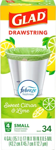 Miniatura 7 de Glad Bolsas de basura pequeñas con cordón de cocina, 4 galones, Febreze Sweet Citron & Lime, 34