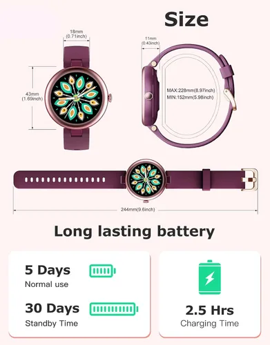 Miniatura 8 de Rastreador de fitness, relojes redondos de fitness para mujeres con Bluetooth, monitor de llamadas, monitor de frecuencia cardíaca, monitor