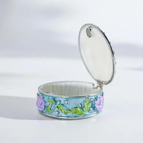 Miniatura 5 de YU FENG Pequeña caja redonda vintage para baratijas, con bisagras, caja de anillo, caja de joyería, caja de regalo para niñas y mujeres