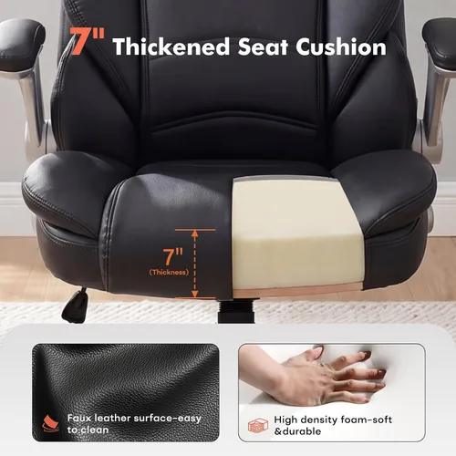 Miniatura 5 de GYI Silla de Oficina Grande y Alta de 400lb con Asiento Ancho, Silla Ejecutiva de Escritorio de Cuero Ergonómica con Respaldo Alto y Brazos