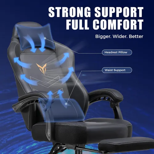 Miniatura 5 de GTPLAYER Silla de juegos con reposapiés, silla reclinable con reposacabezas y soporte lumbar, reposabrazos de acoplamiento, silla ergonómica