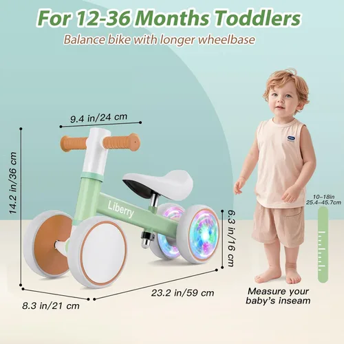 Miniatura 2 de Liberry Bicicleta de equilibrio para bebés con ruedas iluminadas de 1, 2, 3 años, sin pedales, 4 ruedas de silencio, primer juguete de equitación