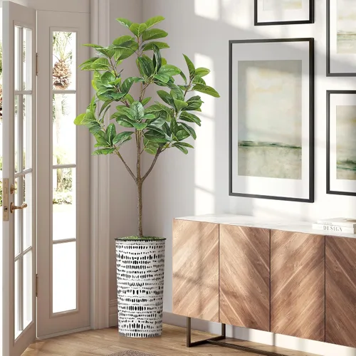 Miniatura 15 de Árbol artificial en maceta contemporánea, palmera tropical areca artificial de seda para decoración del hogar en interiores y exteriores, altura