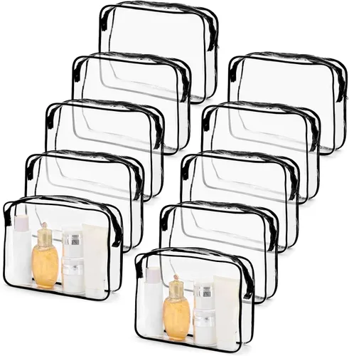 Tbestmax 10 Piezas Bolsas de Cosméticos Transparentes Bolsas de Maquillaje Portátiles Impermeables Bolsas de Artículos de Tocador de Viaje Negro
