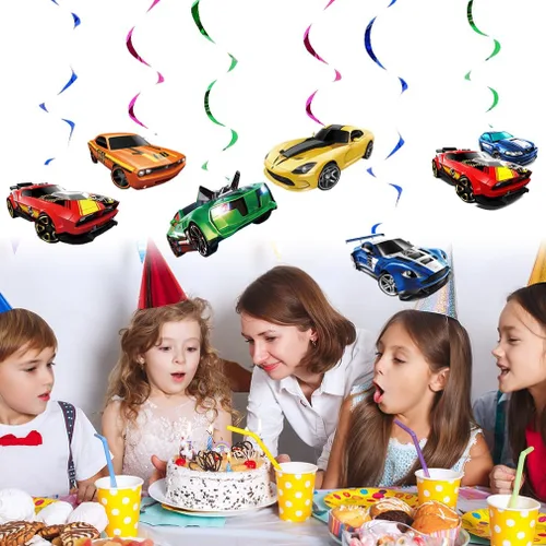 Miniatura 6 de 24 piezas de decoración de fiesta de remolinos colgantes de carreras, suministros de fiesta de autos calientes, adecuados para suministros