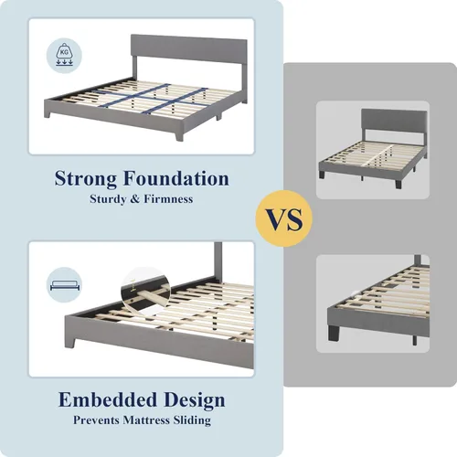 Miniatura 6 de Allewie Armazón de Cama de Plataforma Tamaño King con Cabecera Tapizada Ajustable, Listones de Madera Fuertes, Base de Colchón de Servicio Pesado