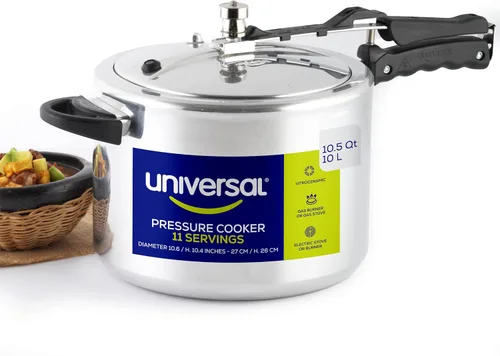 Universal Olla a Presión (10.5 Cuartos / 10 Litros), 11 Porciones, Olla a Presión de Aluminio con Múltiples Sistemas de Seguridad y Asas Resistentes
