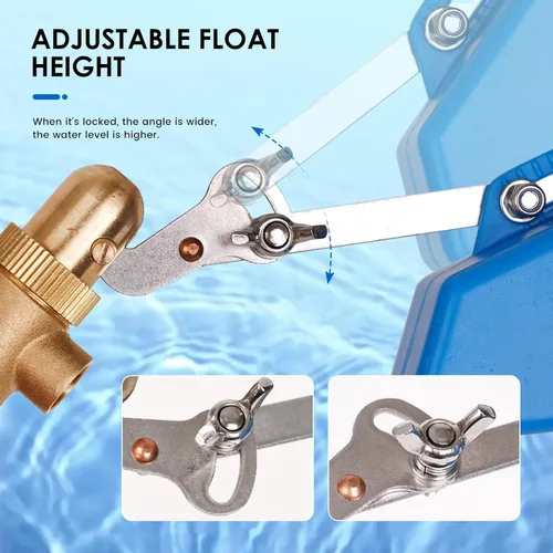 Miniatura 5 de Válvula de flotador de latón de 1/2 pulgada, válvula de bola flotante de agua con brazo ajustable, válvulas de flotador de tanque de agua de llenado