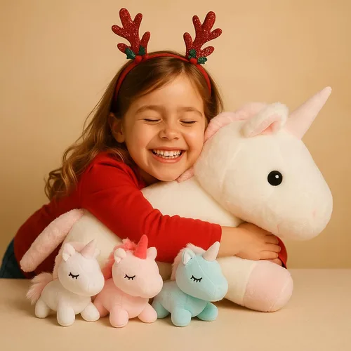 Miniatura 7 de WEIGEDU Juguetes de unicornio para niñas de 1, 2, 3, 4, 5, 6, 7, 8 años, animal de peluche mamá con 3 bebés unicornios en su barriga, juego