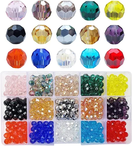 Miniatura 18 de Cuentas de vidrio de bicono de 0.394 pulgadas para hacer joyas, 300 piezas de forma facetada, cuentas espaciadoras de cristal coloridas, surtidos
