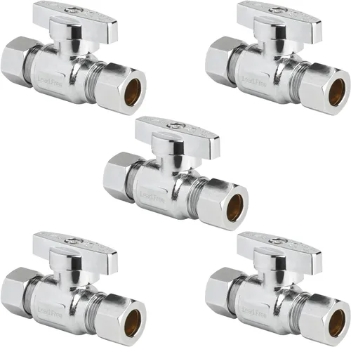 Miniatura 11 de Válvula de Parada Angular WiseWater 1/2" FNPT x 3/8" OD de Compresión, Válvula de Cierre de Inodoro de Cuarto de Vuelta de Latón Cromado para Baño