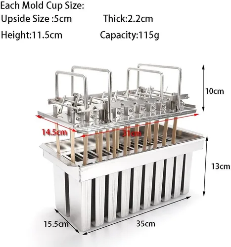 Miniatura 2 de 20 moldes de acero inoxidable para helados y paletas congeladas, soporte para palitos de helado + cepillo de limpieza