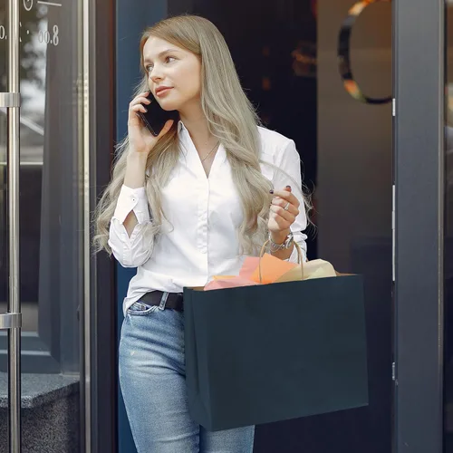 Miniatura 3 de Prime Line Packaging Bolsas de regalo de papel, bolsas de papel kraft azul marino con asas, bolsas de compras para pequeñas empresas, uso minorista