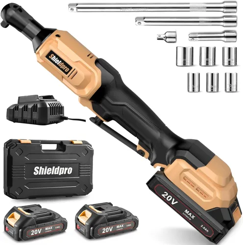 Juego de llaves de trinquete eléctricas de 20 V, kit de trinquete inalámbrico de 3/8 pulgadas, 400 RPM, trinquetes de torsión, luz LED, 2 baterías,